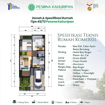 Denah rumah komersil 45 72 pesona kahuripan 11